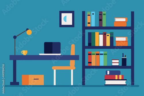set of furniture and bookshelves
