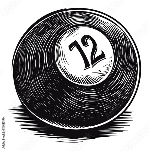 Vintage Engraving of a Number 12 Billiard Ball Illustration