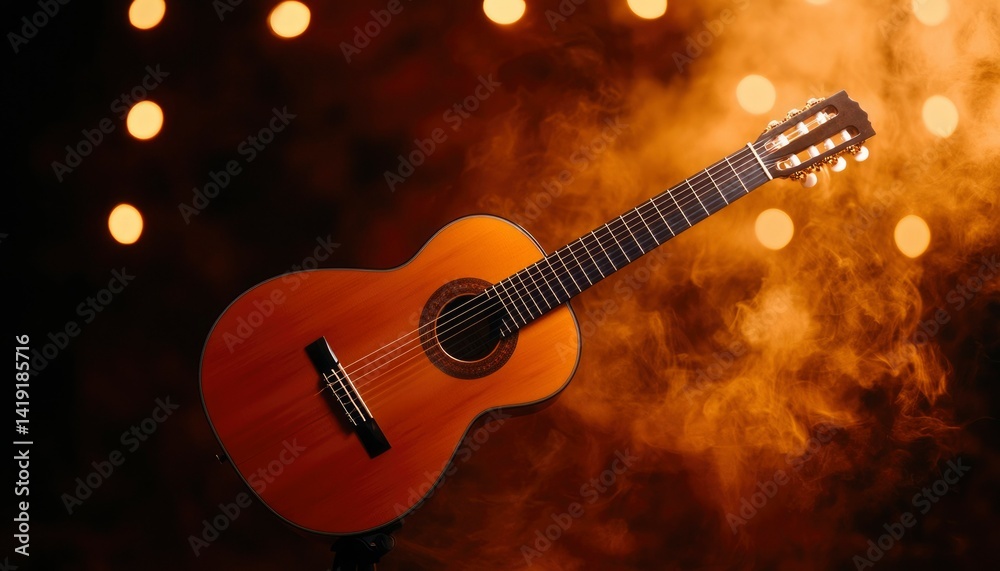 Naklejka premium Acoustic guitar in smoky background
