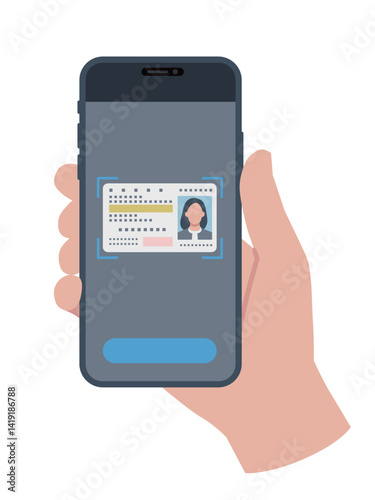 Smartphone in hand, scanning ID card,