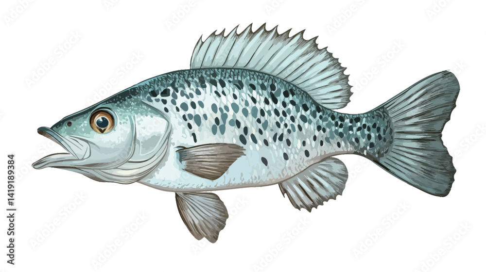 Fototapeta premium detailed digital illustration of a spotted sea trout, seen from a side view. The illustration is rendered in a soft, realistic style with subtle shading.
