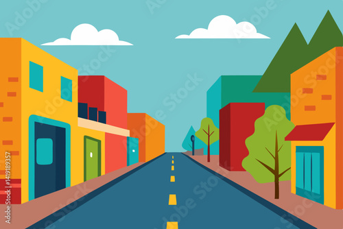 colorful houses in the city with blue sky