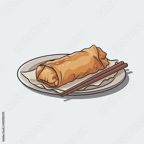 Single Fried Spring Roll on Plate – Asian Snack Art