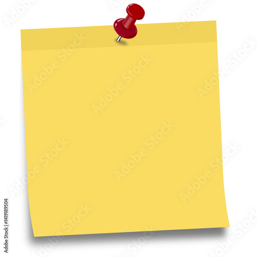 Yellow Sticky Note with Red Pushpin - Isolated on White Background - png file - high resolution images	