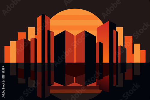 city skyline with reflection
