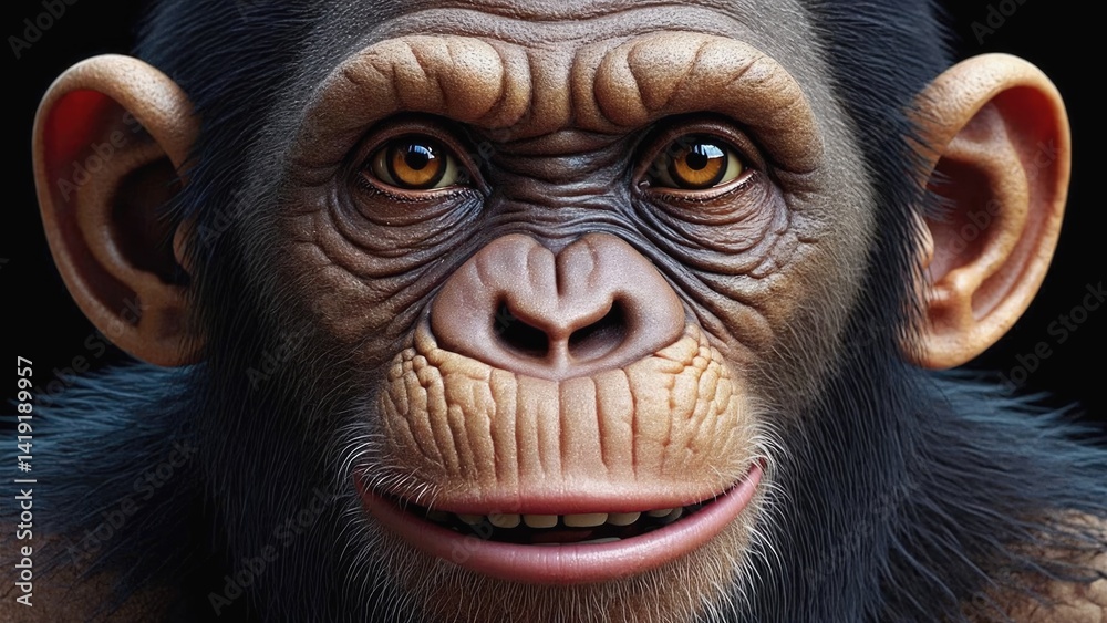 Close Up Chimpanzee: A striking close-up portrait of a chimpanzee, its intelligent eyes gleaming, conveying a sense of curiosity and connection, set against a clean background. Close Up Chimpanzee: A striking close-up portrait of a chimpanzee, its intelligent eyes gleaming, conveying a sense of curiosity and connection, set against a clean background.