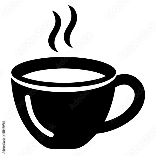 "Minimalist Black Coffee Cup Silhouette on White Background"