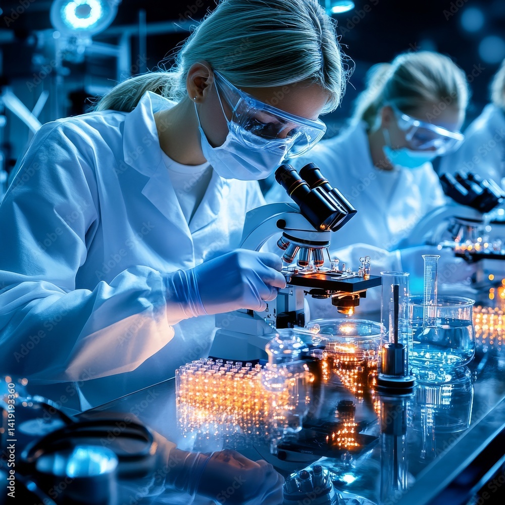 A team of medical researchers in a sterile lab, develops life-saving vaccines and treatments. Generative AI A team of medical researchers in a sterile lab, develops life-saving vaccines and treatments. Generative AI