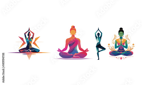 Set of World yoga day posture vector illustration. International yoga day. meditation and healthy lifestyle.