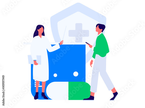 Medical characters fighting the epidemic flat vector concept operation hand drawn illustration
