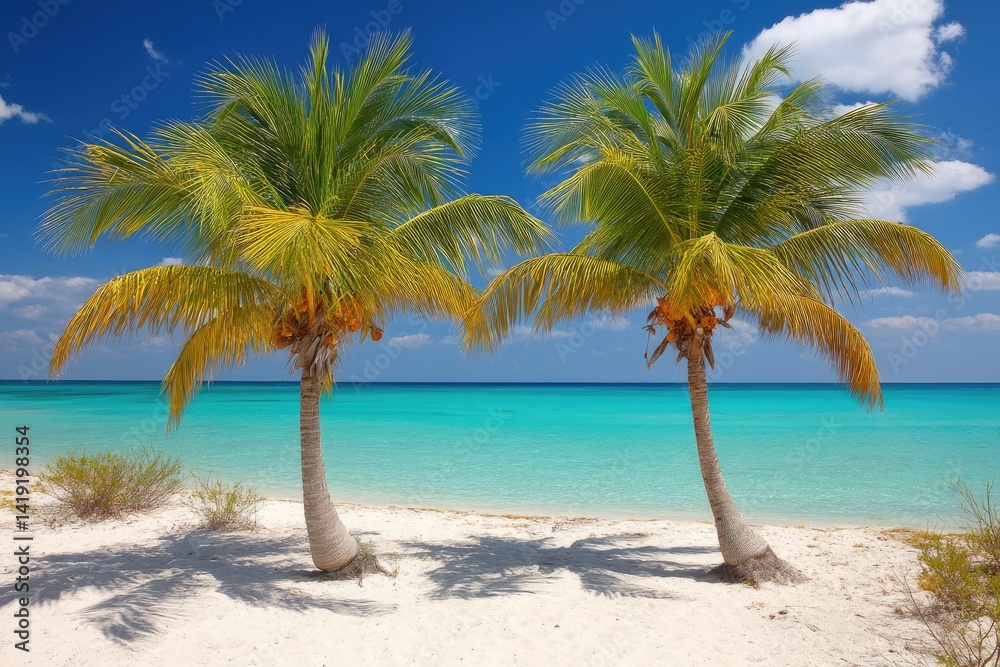 Tropical beach scene with palm trees (4) Tropical beach scene with palm trees (4)