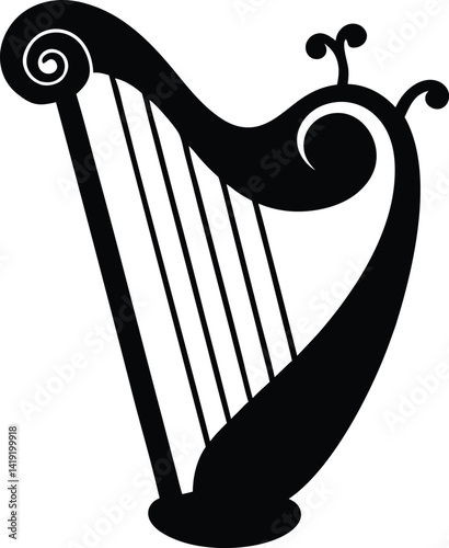 Irish harp silhouette, Celtic harp vector, traditional Irish instrument clipart