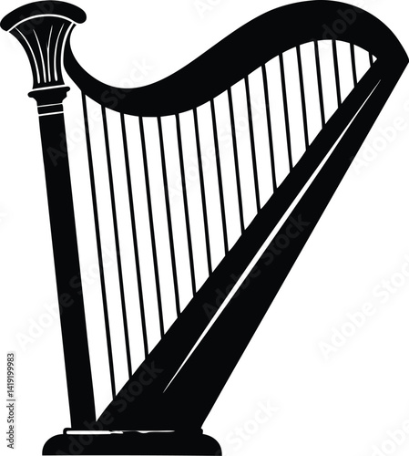 Irish harp silhouette, Celtic harp vector, traditional Irish instrument clipart