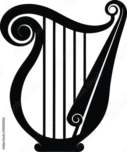 Irish harp silhouette, Celtic harp vector, traditional Irish instrument clipart