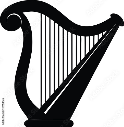 Irish harp silhouette, Celtic harp vector, traditional Irish instrument clipart