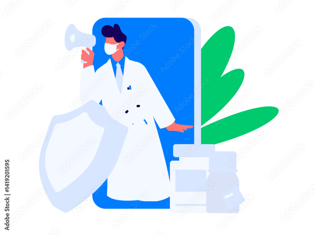 Obraz premium Medical characters fighting the epidemic flat vector concept operation hand drawn illustration 