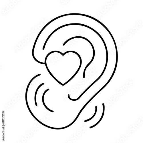 ear with heart listening support icon, ear with heart listening support line art - simple line art of ear with heart listening support, perfect for ear with heart listening support logos and icons