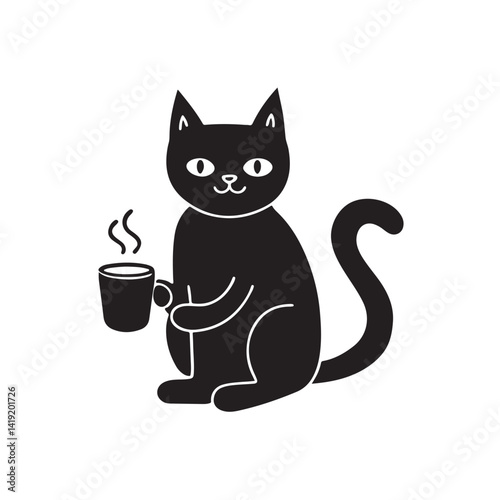 Vector illustration of a cat with coffee