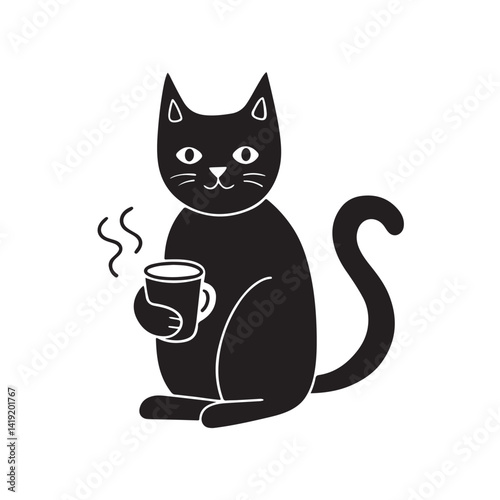 Vector illustration of a cat with coffee