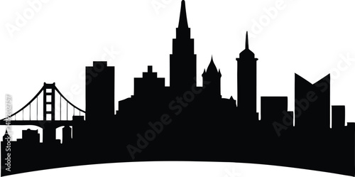 san francisco city skyline landmarks california black and white vector illustration, united states of america
