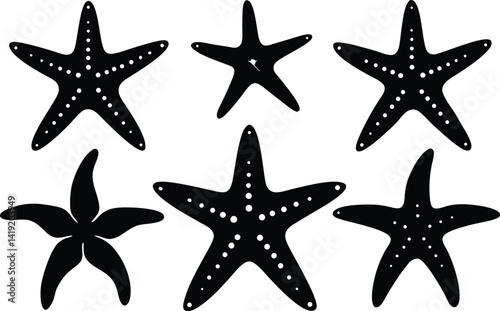 starfish silhouette set,sea fish silhouette bundle