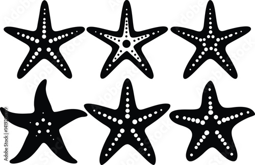 starfish silhouette set,sea fish silhouette bundle