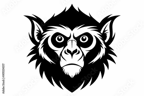 Gibbon Head Black Silhouette Vector Illustration