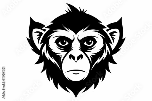 Gibbon Head Black Silhouette Vector Illustration