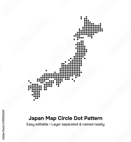 Stylized Japan map, consists of circle dot pattern