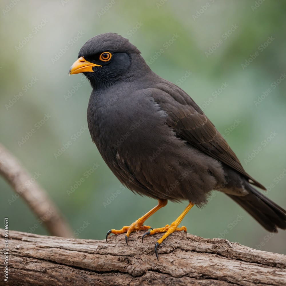Jungle Myna bird on piece of wood Jungle Myna bird on piece of wood