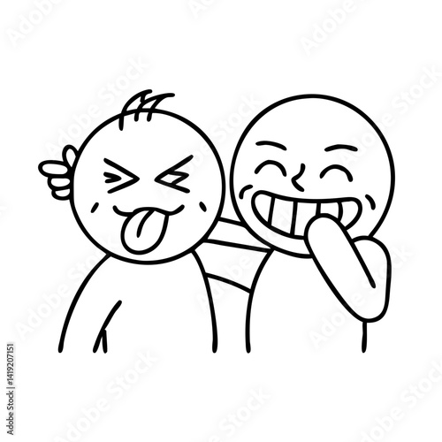 friends making silly faces icon, friends making silly faces line art - simple line art of friends making silly faces, perfect for friends making silly faces logos and icons