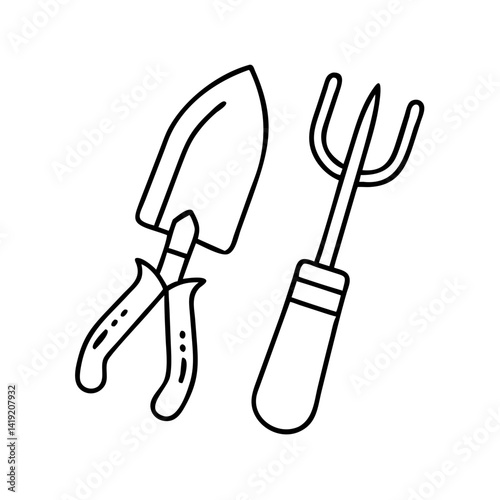 gardening tools icon, gardening tools line art - simple line art of gardening tools, perfect for gardening tools logos and icons