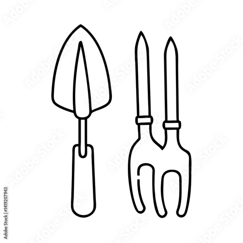 gardening tools icon, gardening tools line art - simple line art of gardening tools, perfect for gardening tools logos and icons