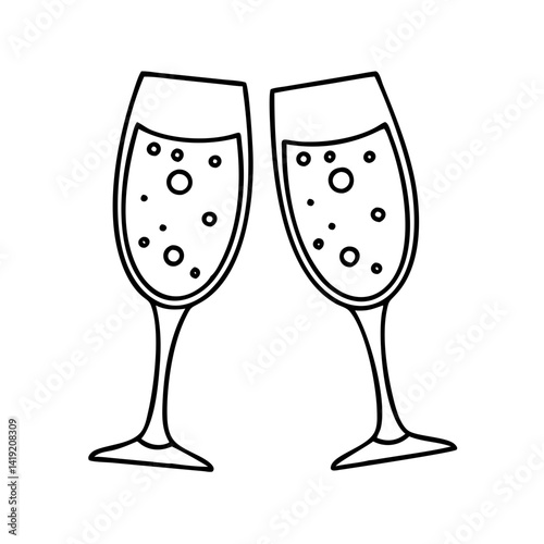 glass of sparkling wine icon, glass of sparkling wine line art - simple line art of glass of sparkling wine, perfect for glass of sparkling wine logos and icons
