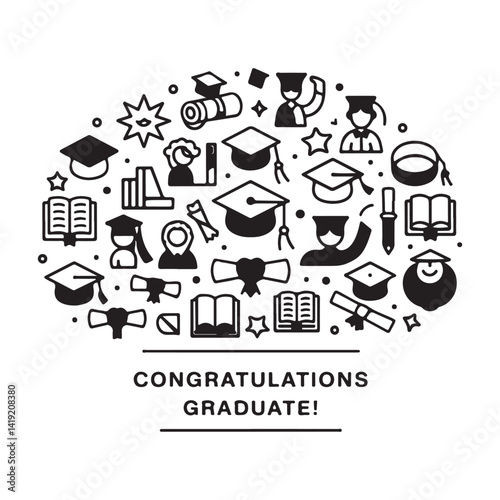 Graduation Ceremony Vector icon Set Featuring Classic Icons for School, College, or University Celebration Projects and Announcements