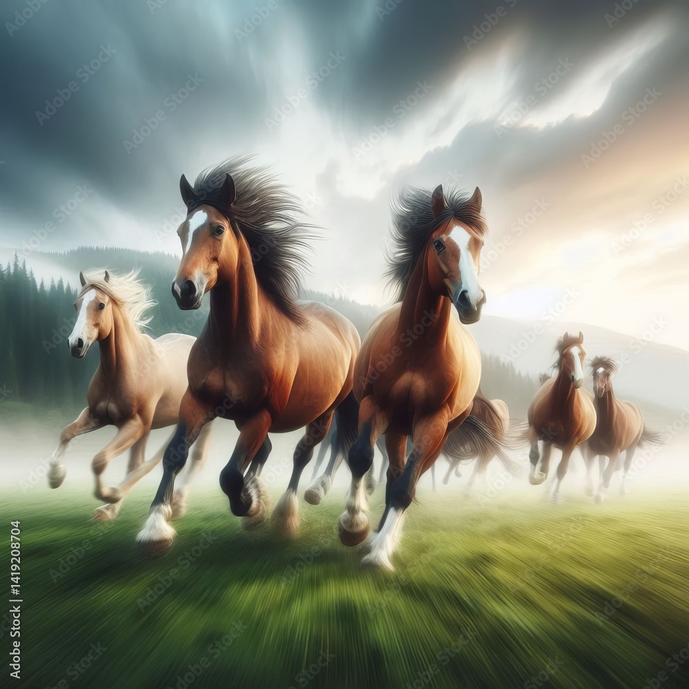 Fototapeta premium Horses running power natural joy