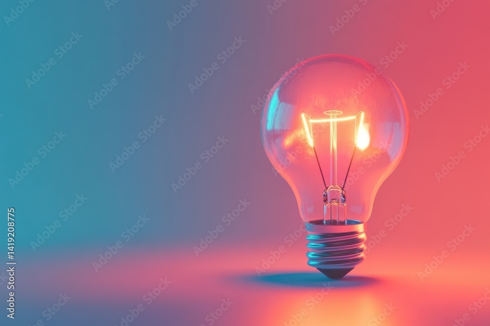 Illuminated incandescent lightbulb against a gradient background.