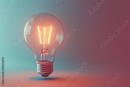 Illuminated vintage lightbulb in soft gradient background.