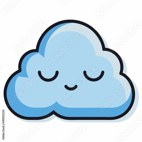 A cartoon cloud with closed eyes, appearing peaceful and content, floating against a blue sky background.