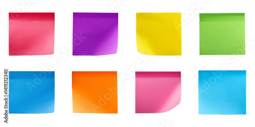 Set Of Multicolor Sticky Notes Isolated On Transparent Background