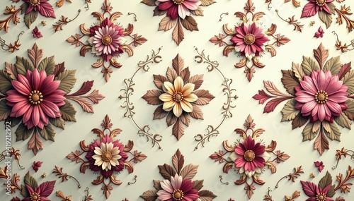 Wallpaper Mural Intricate floral damask pattern in muted tones , ornate, seamless, subtle Torontodigital.ca
