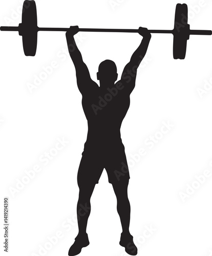 Posing weight lifter lift heavy weight, vector silhouette