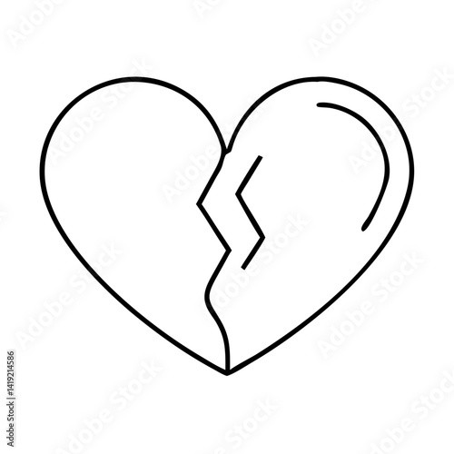 heart split in two halves icon, heart split in two halves line art - simple line art of heart split in two halves, perfect for heart split in two halves logos and icons