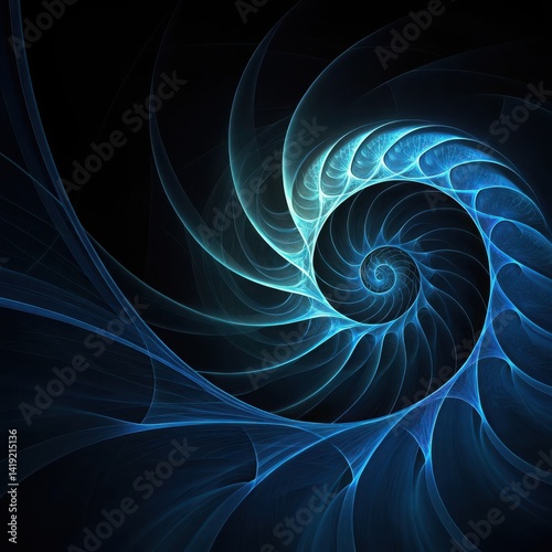 Blue Fractal Spiral with Radiant Light Energy Pattern
