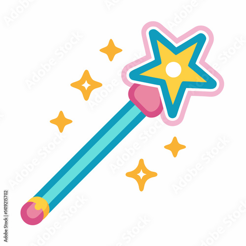 A sticker featuring a magic wand adorned with stars, symbolizing enchantment and creativity.