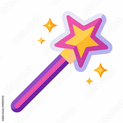 A sticker featuring a magic wand adorned with stars, symbolizing enchantment and creativity.