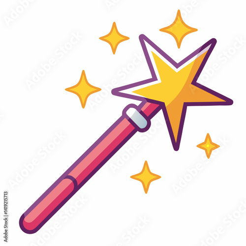A sticker featuring a magic wand adorned with stars, symbolizing enchantment and creativity.