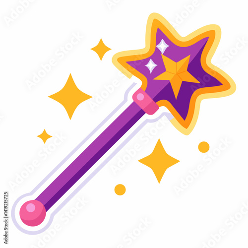 A sticker featuring a magic wand adorned with stars, symbolizing enchantment and creativity.