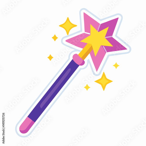 A sticker featuring a magic wand adorned with stars, symbolizing enchantment and creativity.