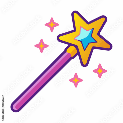 A sticker featuring a magic wand adorned with stars, symbolizing enchantment and creativity.